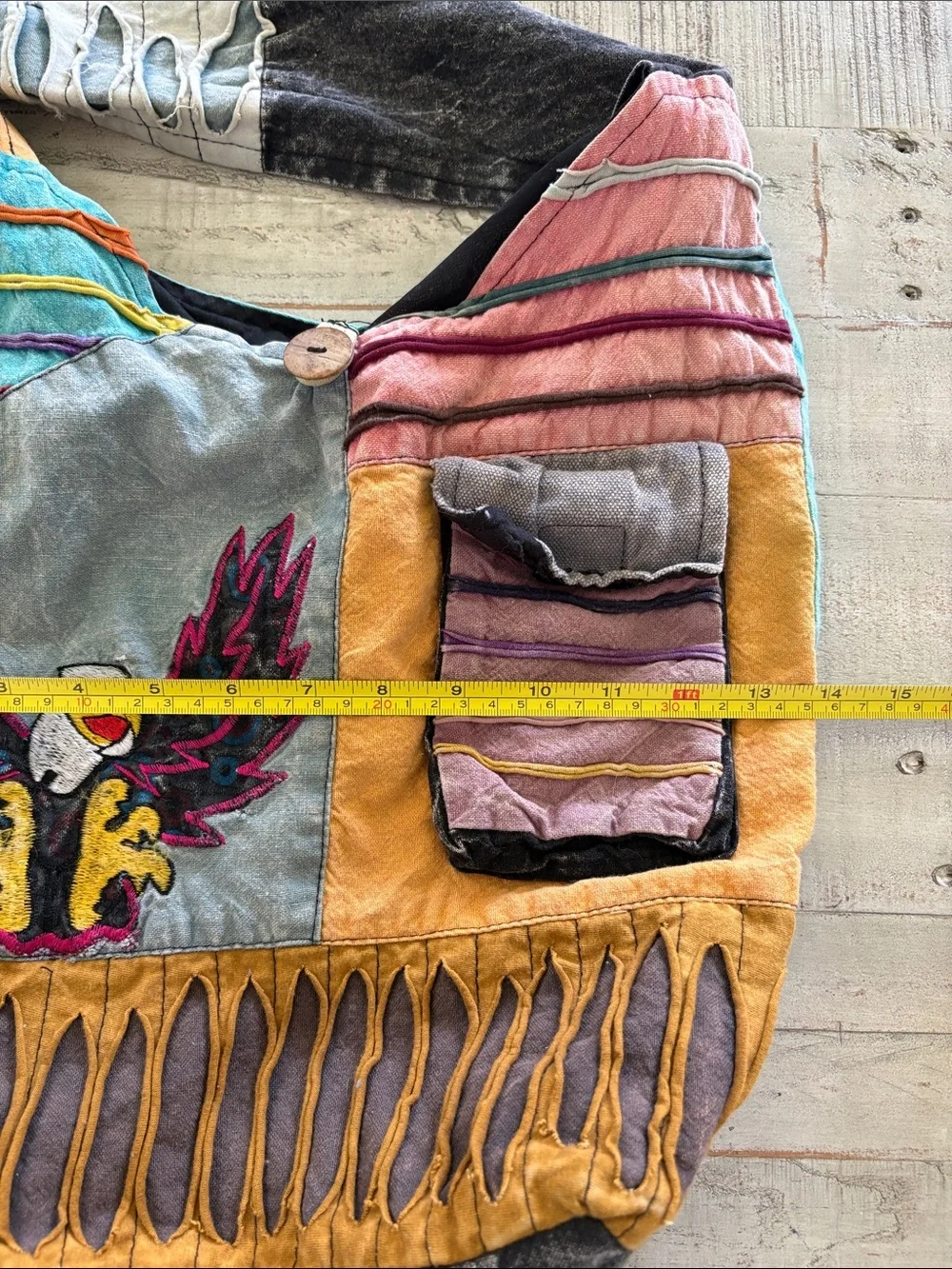 Bohemian Hippie Multicolor Patchwork Slouch Crossbody Bag with Eagle Embroider